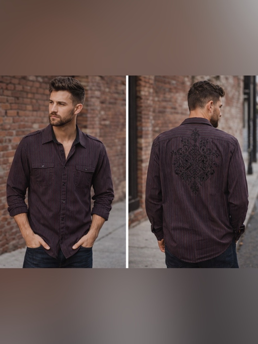 J. Ferrar Embellished Striped Button Down Shirt | Men’s XL Long Sleeve Casual